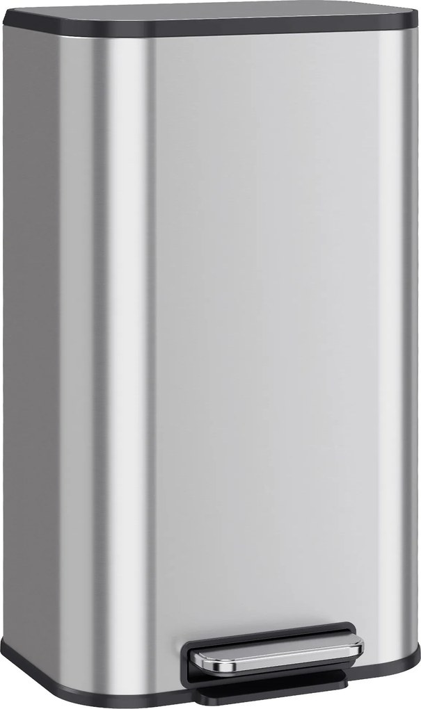 HOMCOM Lixeira de cozinha 30 L, lixeira com pedal em aço inox com Soft-Close e função de manter aberta, balde interno removível, prata | Aosom Portugal