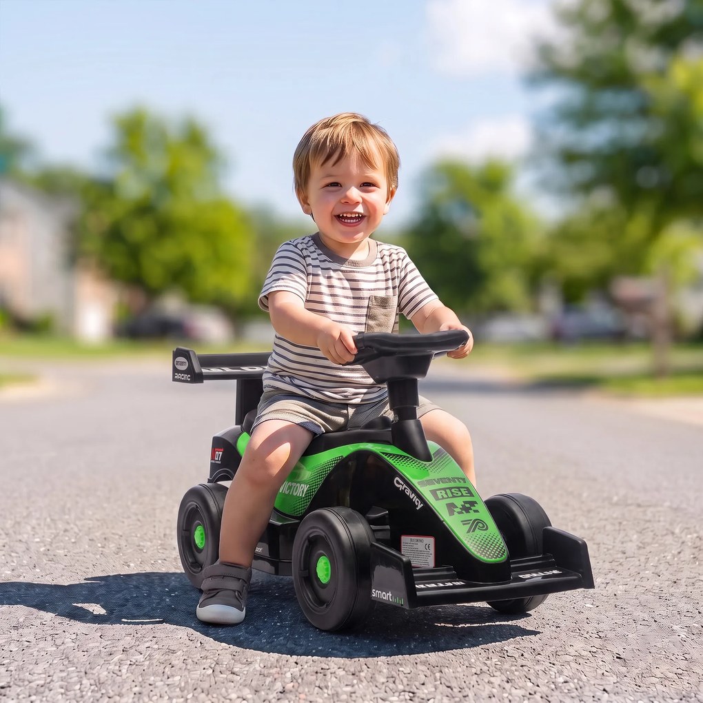 Andarilho para crianças F1, veículo para empurrar com volante musical, rodas silenciosas e porta-bagagens, 18-36 meses, verde