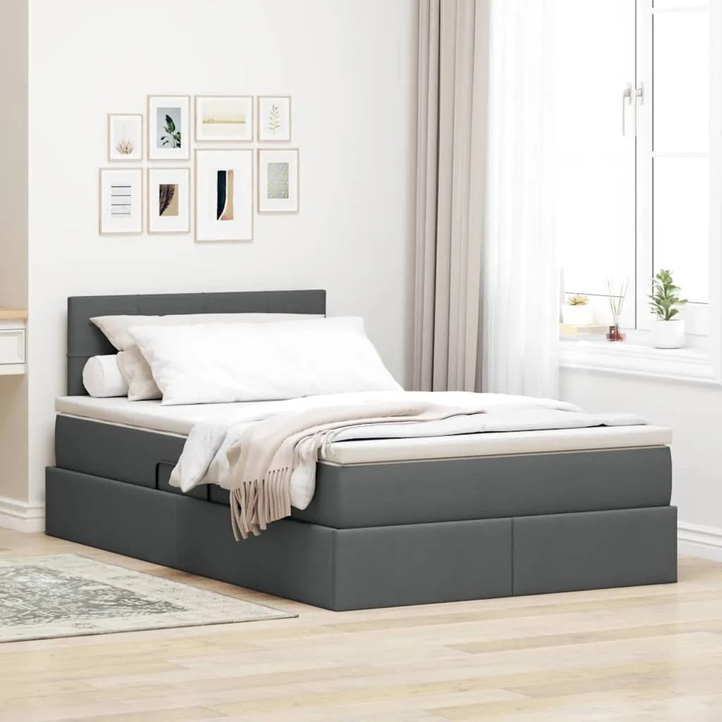 vidaXL Cama com arrumação e colchão Cinza Escuro 120 x 190 cm