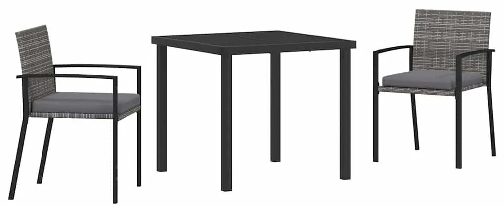 Conjunto de Jantar Jardim 3 Peças Cinza Rattan Sintético