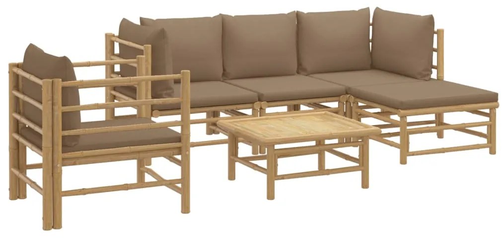 6 pcs conj. lounge jardim bambu almofadões cinzento-acastanhado
