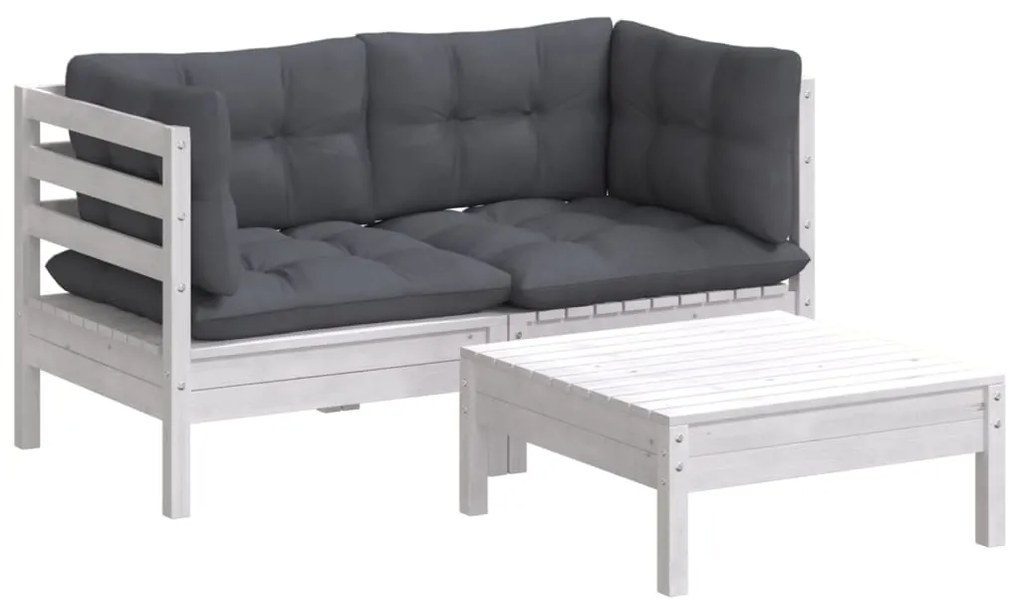 3 pcs conj. lounge de jardim com almofadões antracite pinho