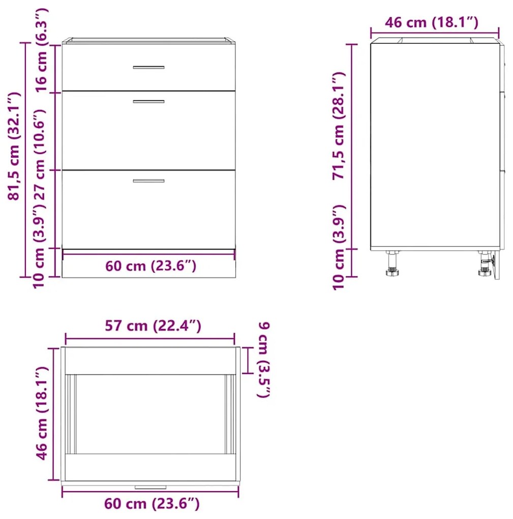 Armário base de cozinha “Lyon” carvalho sonoma