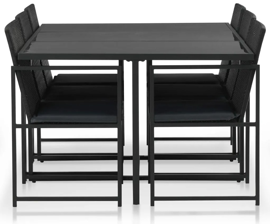 7 pcs conjunto jantar exterior com almofadões vime PE preto