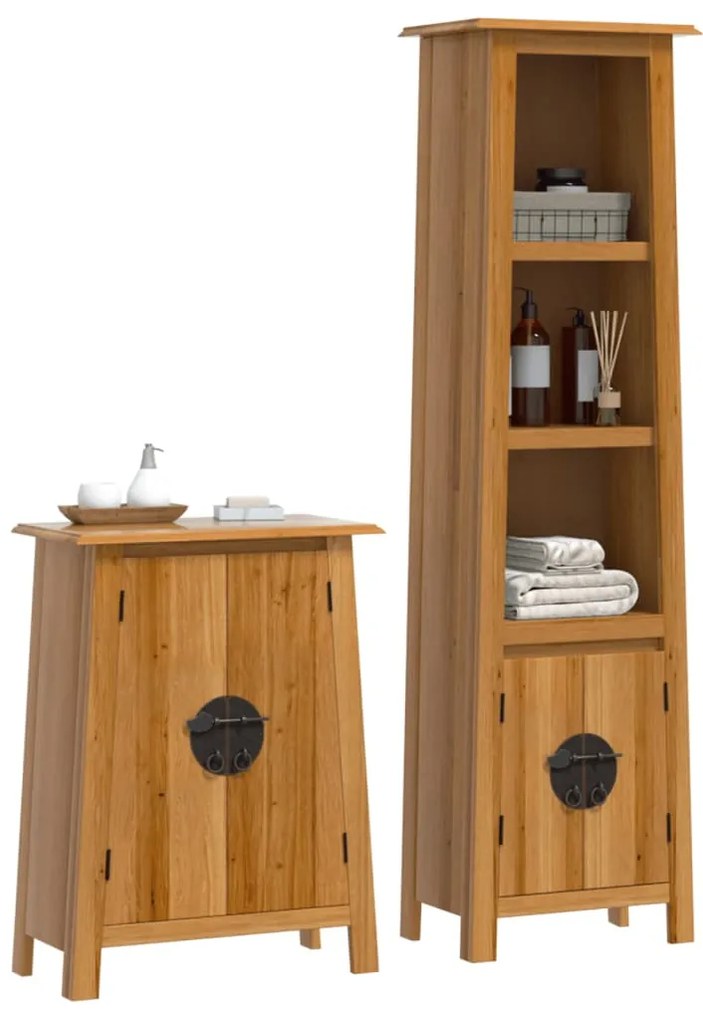 2 pcs conjunto móveis p/ casa de banho madeira de pinho maciça