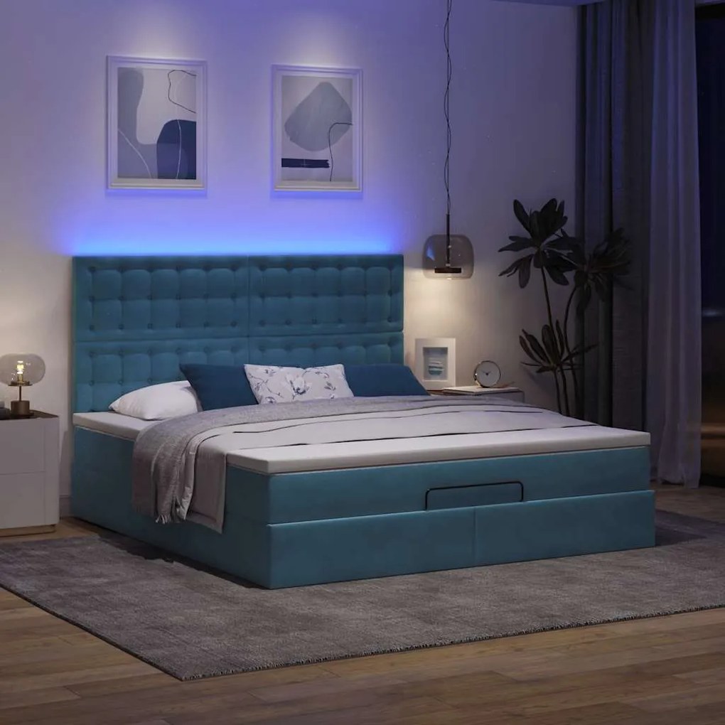 Estrutura cama otomana colchões 180x200 cm veludo azul escuro