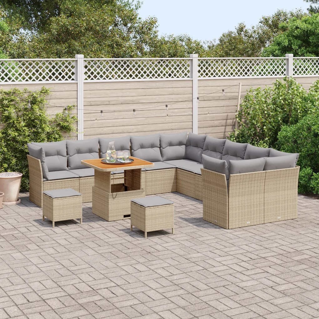 Conjunto de Sofás de Jardim vidaXL de 13 peças com Almofadas Bege Ratt
