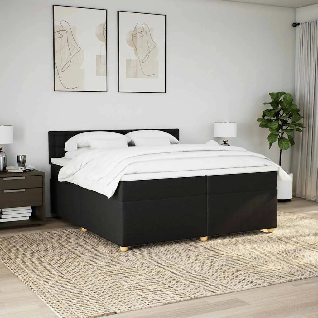 Cama com molas/colchão 200x200 cm tecido preto
