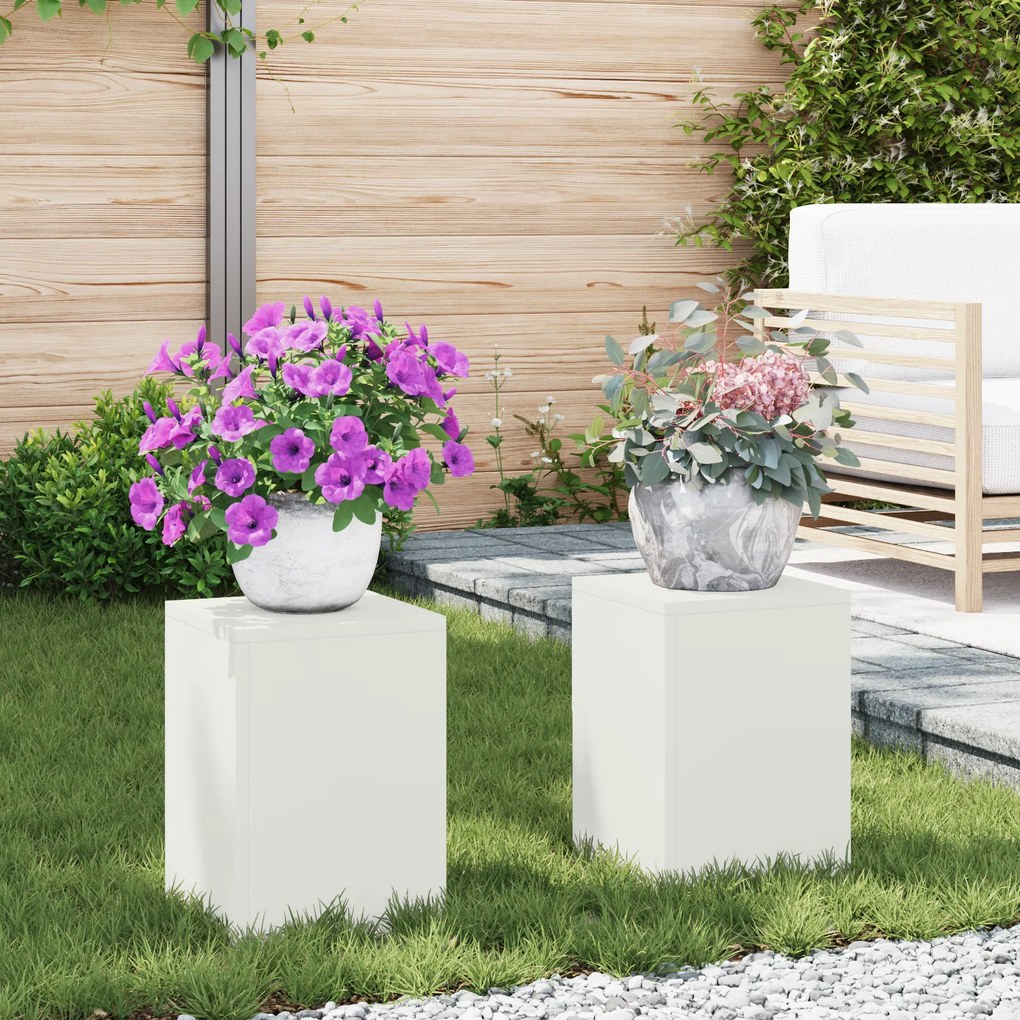 vidaXL Suportes para Plantas Externas Pilar 2 pcs Branco 24x24x35 cm Aço