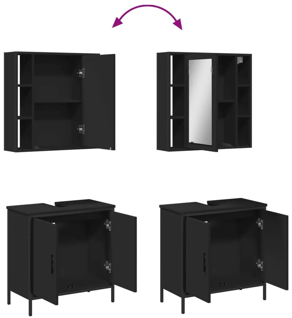 2 pcs conjunto móveis casa de banho derivados de madeira preto