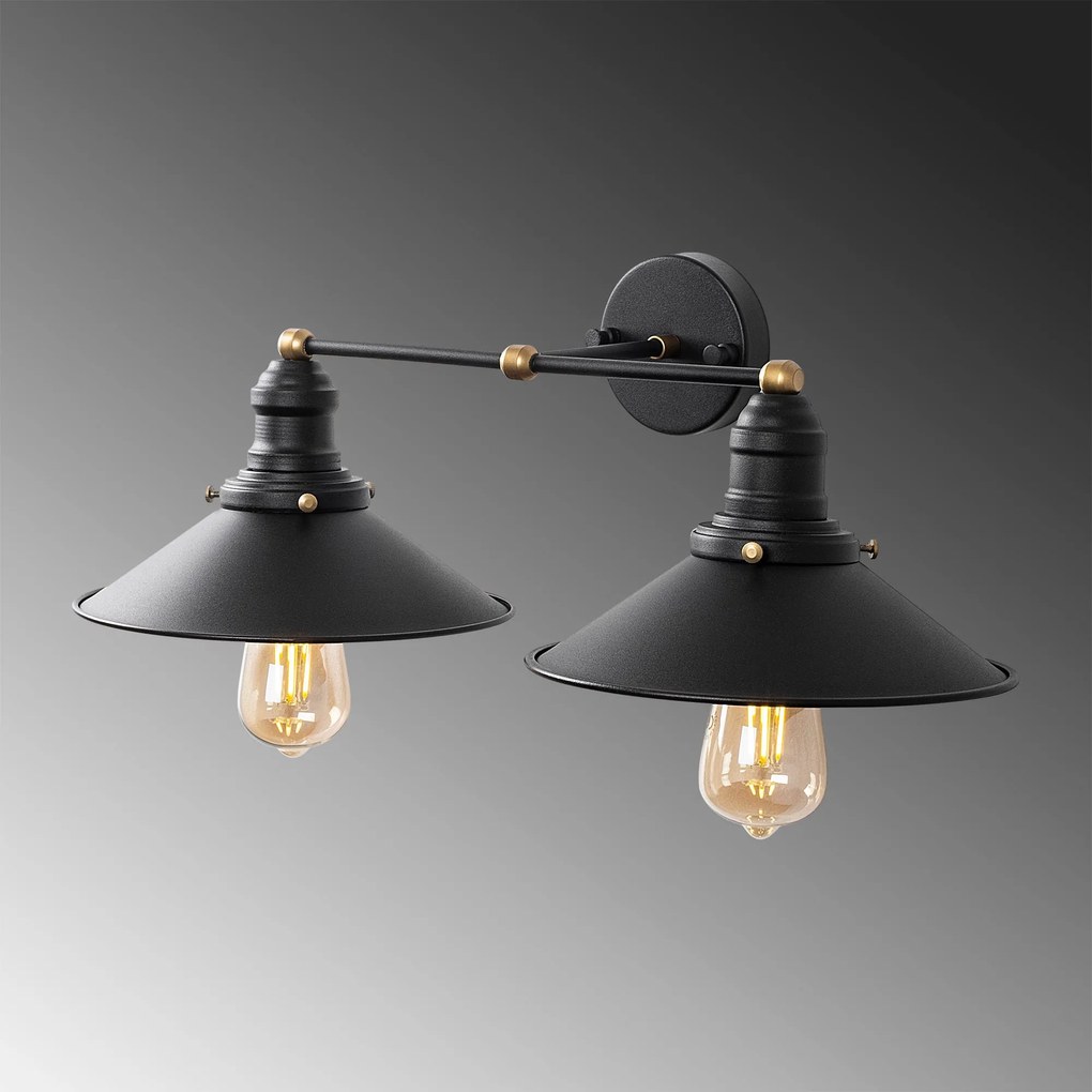 Candeeiro de Parede Conical – Preto e Dourado – 55 x 27 x 20 cm