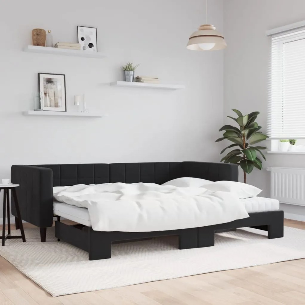 vidaXL Sofá-cama com gavetão e colchões 90x200 cm veludo preto