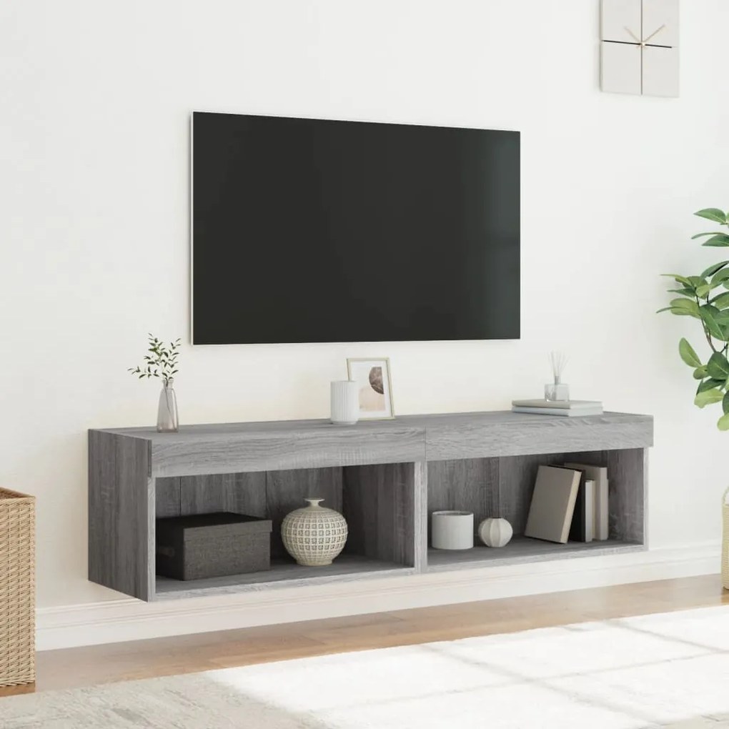 Móveis de TV com luzes LED 2 pcs 60x30x30 cm cinzento sonoma