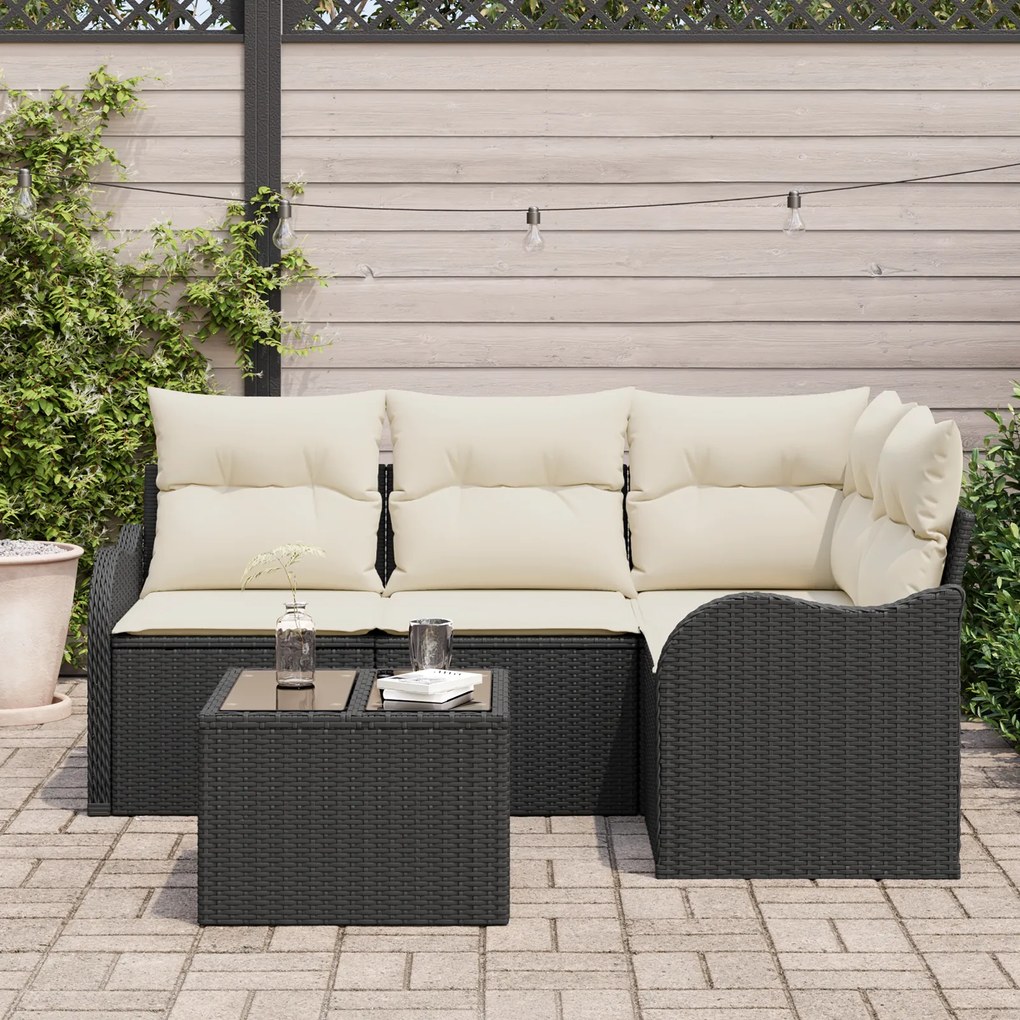 Conjunto de Sofá de Jardim de 4 Peças com Almofadas Marrom Vime