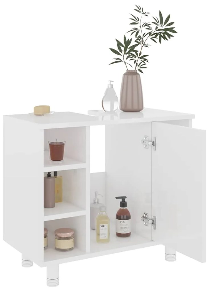 Armário casa de banho 60x32x53,5 cm contrapl. branco brilhante