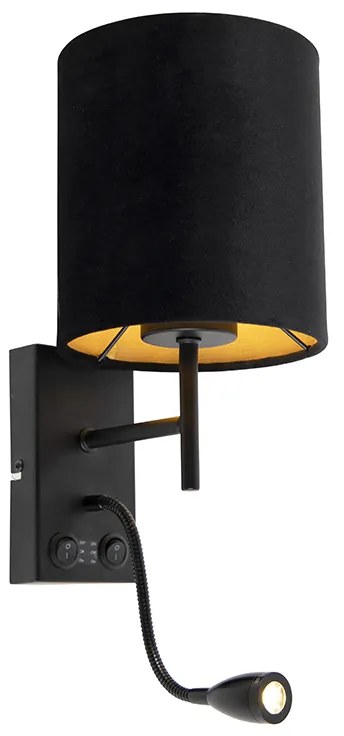 LED Candeeiro de parede Art Deco preto com abajur de veludo - Stacca Moderno