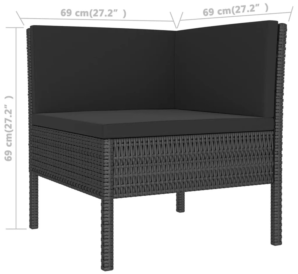 9 pcs conjunto lounge de jardim c/ almofadões vime PE preto