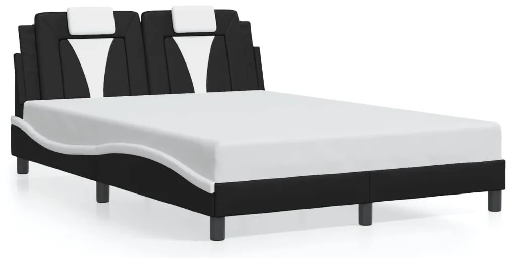 Estrutura cama c/ luzes LED 140x200cm couro artif. preto/branco