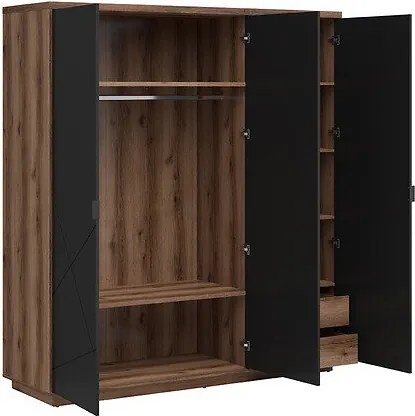 Roupeiro Fivale 116, Preto matte, Carvalho delano escuro, 201x180x57cm, 157.5 kg, Portas para roupeiro: Com dobradiças, Número de prateleiras: 4, Número de prateleiras: 4