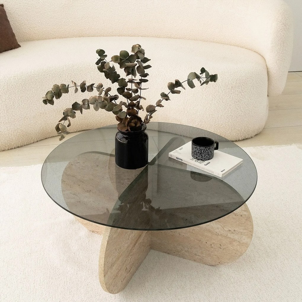 Mesa de Café Bubble – Travertino Fumado – Diâmetro: 75cm, Altura: 35cm