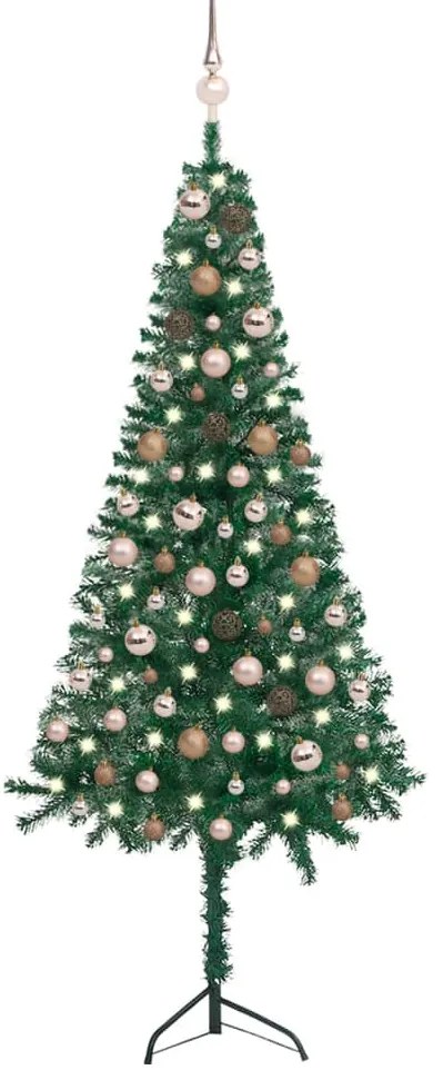 3077953 vidaXL Árvore Natal artif. canto c/ luzes LED/bolas 150 cm PVC verde