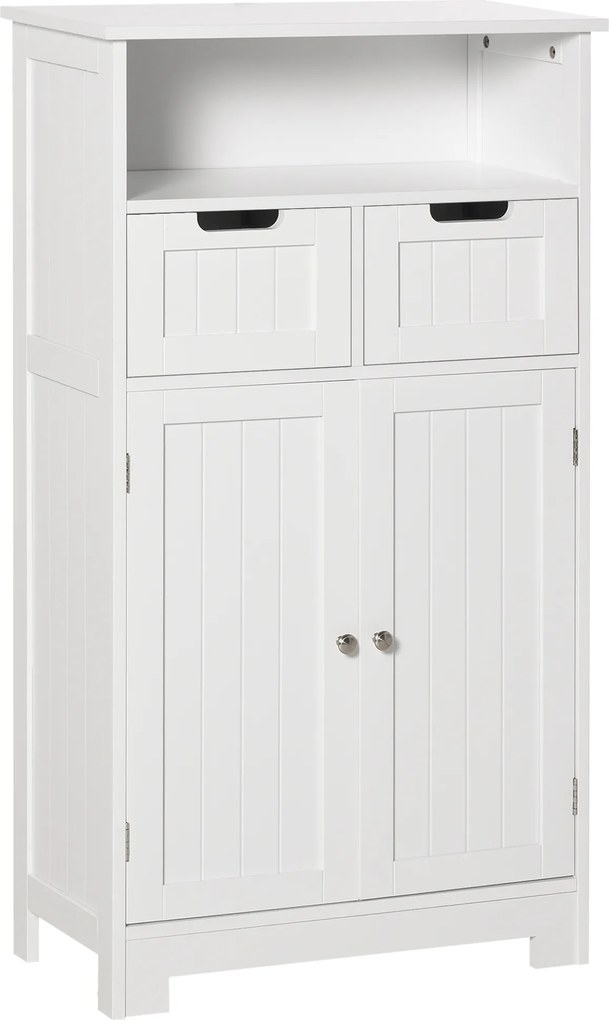 Armário de Casa de Banho com 2 Portas Prateleira Ajustável 2 Gavetas e Compartimento Aberto Móvel Auxiliar de Armazenamento para Sala de Estar Cozinha
