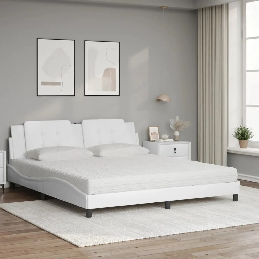 Cama com colchão 180x200 cm couro artificial branco
