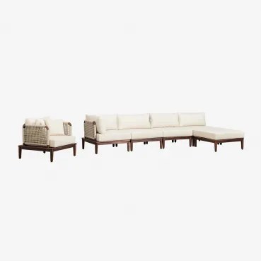 Conjunto De Sala Com Sofá Modular De Canto De 4 Peças Com Puff E Poltrona Em Acácia Giulia Castanho-acácia Escuro - Sklum