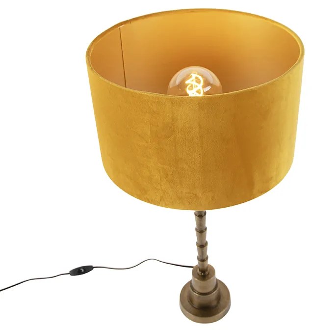 Candeeiro de mesa Art Deco com abajur de veludo amarelo 35 cm - Pisos Art Deco
