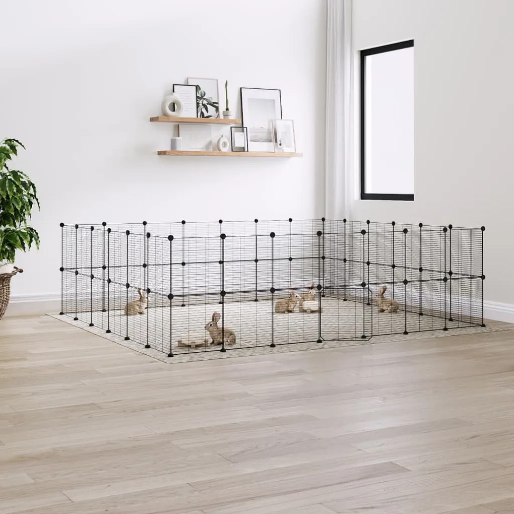 vidaXL Gaiola p/ animais de 52 painéis c/porta 35x35 cm aço preto