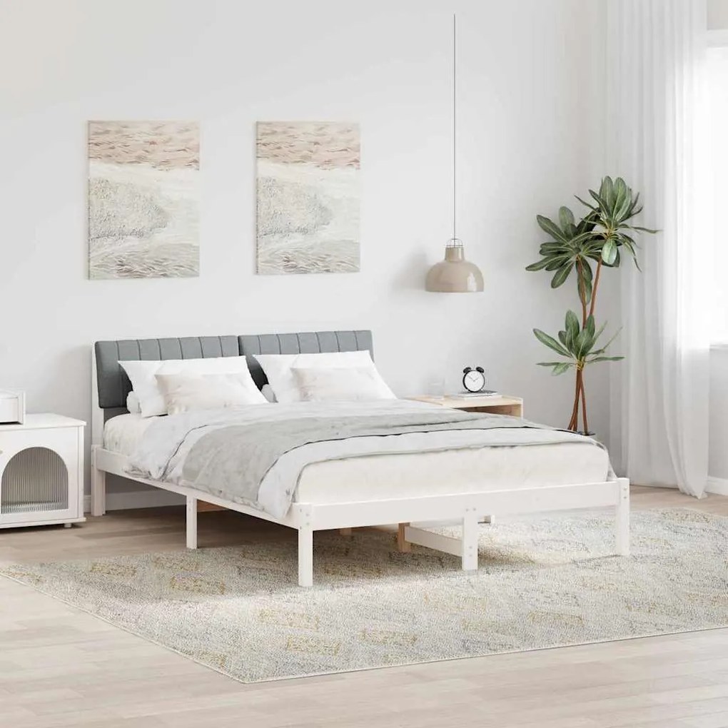 vidaXL Estrutura da cama Branco e cinza claro 140 x 190 cm
