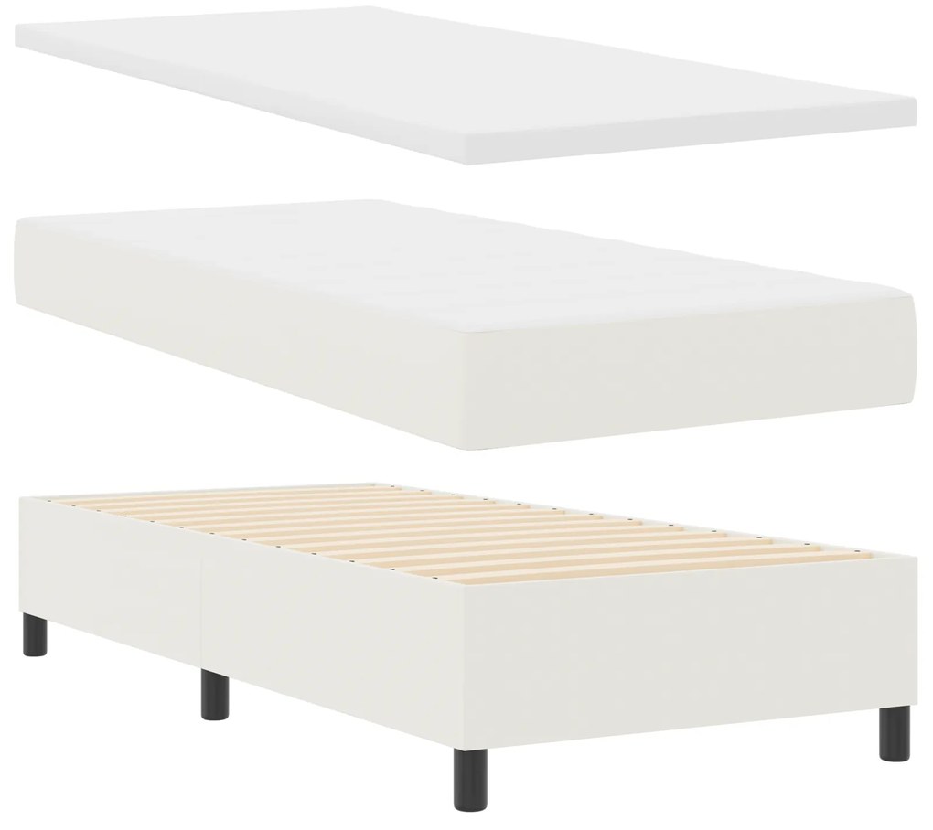 Cama Box com Colchão Creme 80x200 cm Tecido de Veludo Cotelê