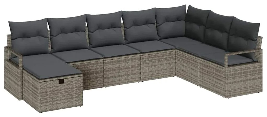 Conjunto de Sofá de Jardim de 8 Peças com Almofadas Cinza Poli Rattan