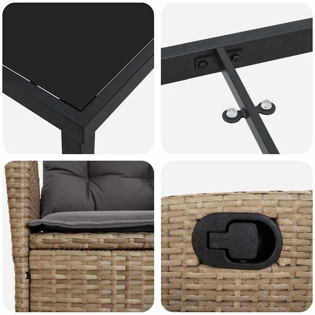 Conjunto de jantar para jardim com 3 peças e almofadas em bege, feito