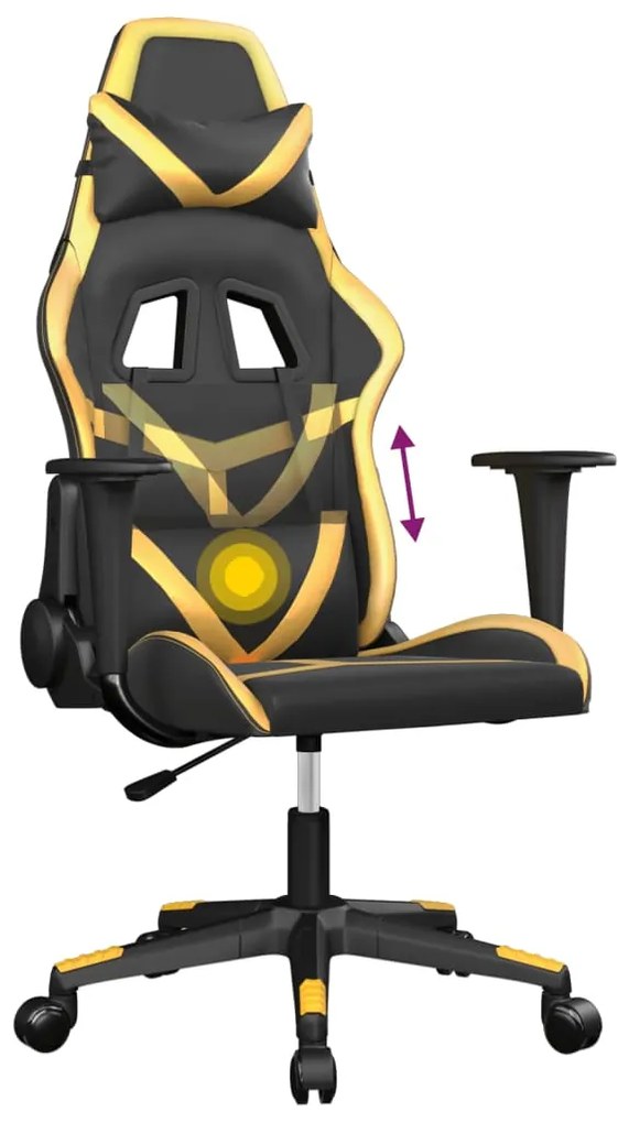 Cadeira gaming massagens couro artificial preto e dourado