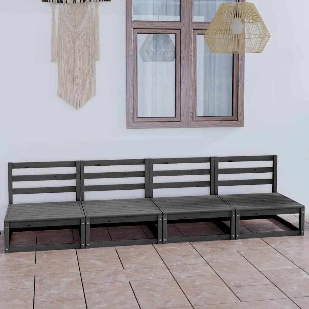 vidaXL Sofá de 4 lugares para jardim pinho maciço cinzento