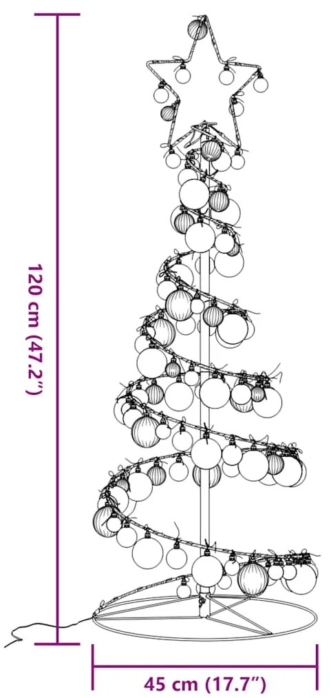 Árvore de Natal LED com Baubles 80 LEDs Branco Quente 120 cm
