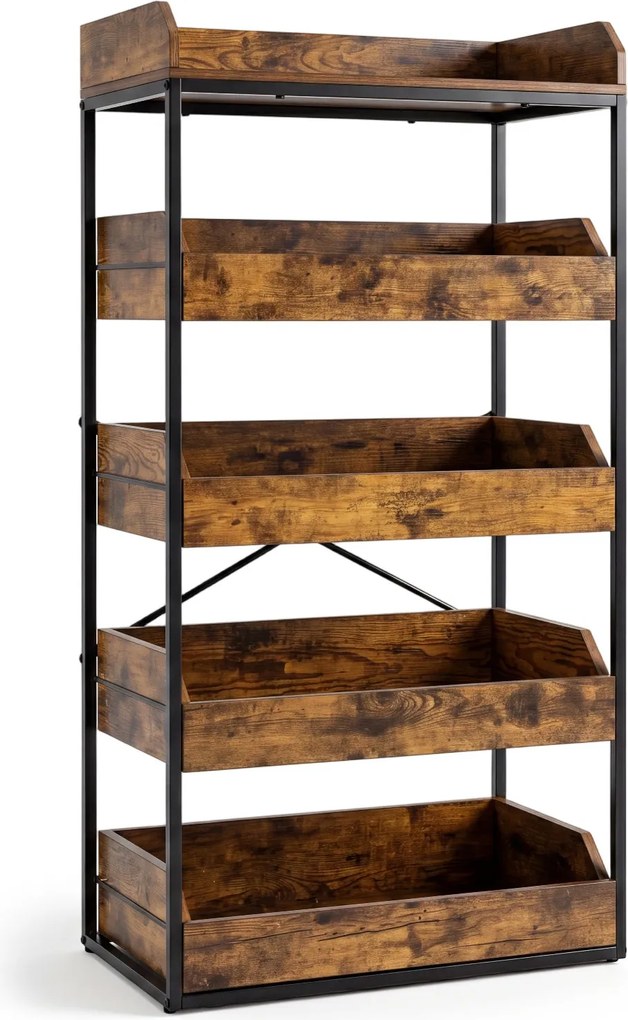 Estante de Arrumação de Cozinha, 60 x 35 x 118 cm, 5 Níveis com Gavetas Removíveis, Castanho+Preto