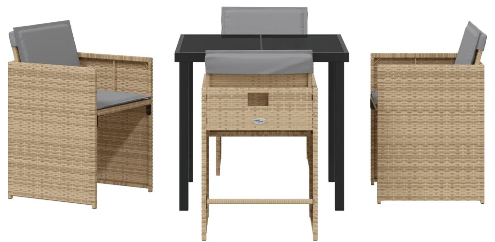 Conjunto de Jantar de Jardim vidaXL com Almofadas Bege em Rattan Polié