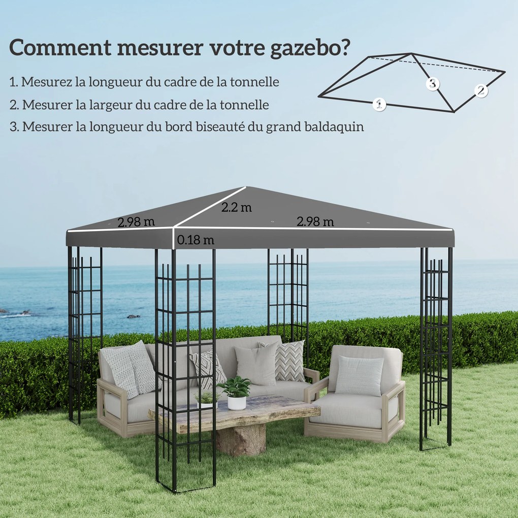 Lona de substituição para tenda (NÃO INCLUIDA), com orifícios de drenagem e proteção solar UPF30+, 3 x 3 m, cinzento escuro