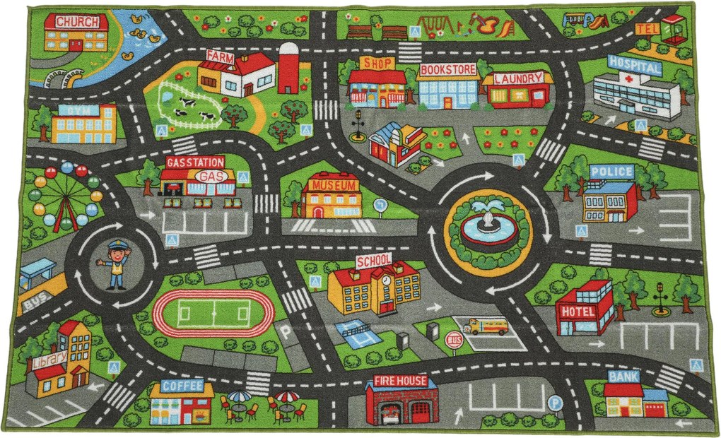 Tapete Infantil Estrada de Cidade 160x100 cm Tapete Educativo Antiderrapante para Engatinhar e Brincar com Carros Multicor