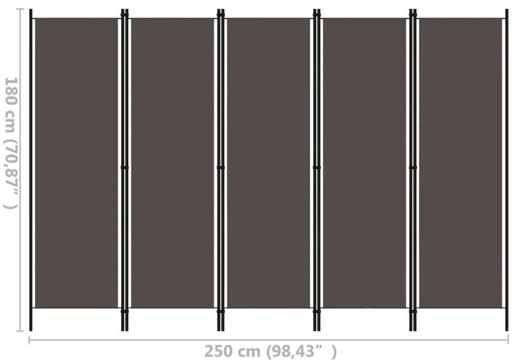 Divisória de quarto com 5 painéis 250x180 cm antracite