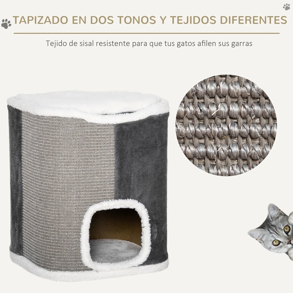 PawHut Arranhador em Forma de Cilindro para Gatos de 2 Níveis com Cave