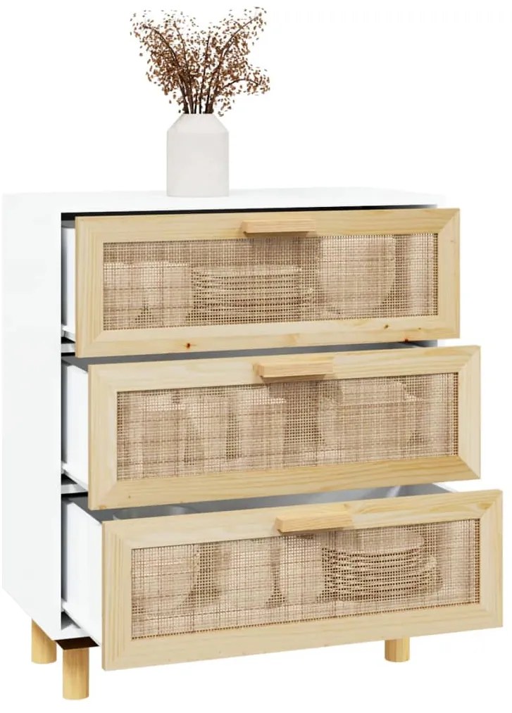 Aparador 60x30x70 cm madeira pinho maciça/vime natural branco