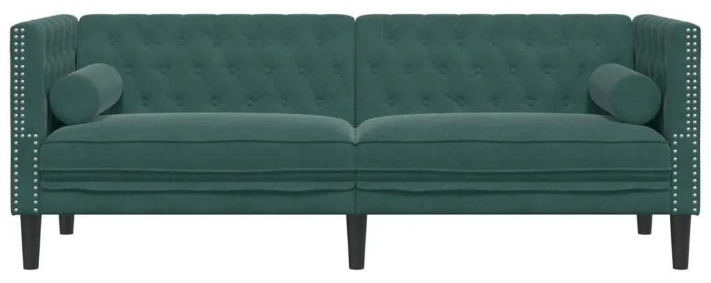 Sofá chesterfield com rolos 3 lugares veludo verde-escuro