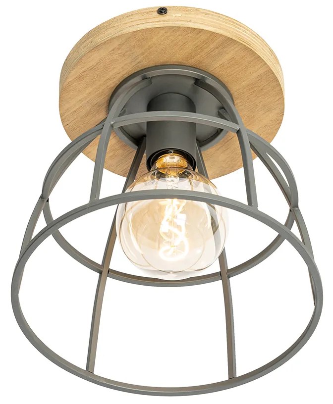 Candeeiro de teto industrial cinzento escuro com madeira - Arthur
