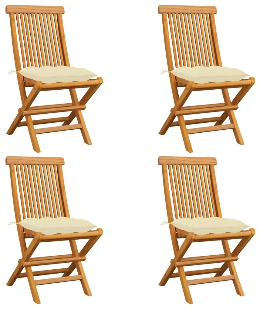 3062585 vidaXL Cadeiras de jardim c/ almofadões branco nata 4 pcs teca maciça