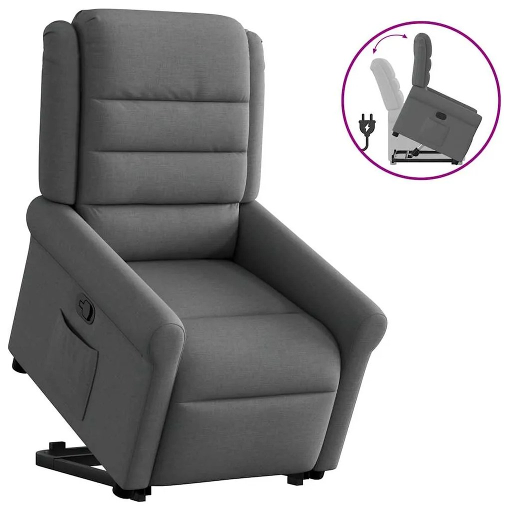 vidaXL Poltrona reclinável elevatória tecido cinzento-escuro