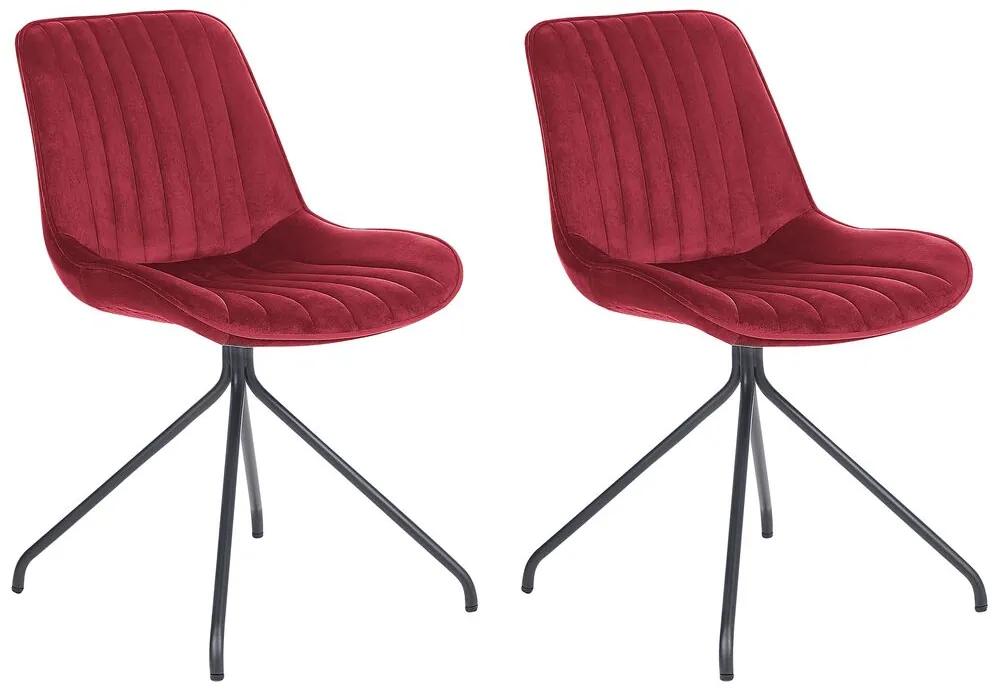 Conjunto de 2 cadeiras de jantar em veludo vermelho escuro NAVASOTA Beliani