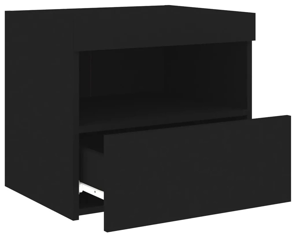 Mesa de cabeceira com luzes LED 50x40x45 cm preto